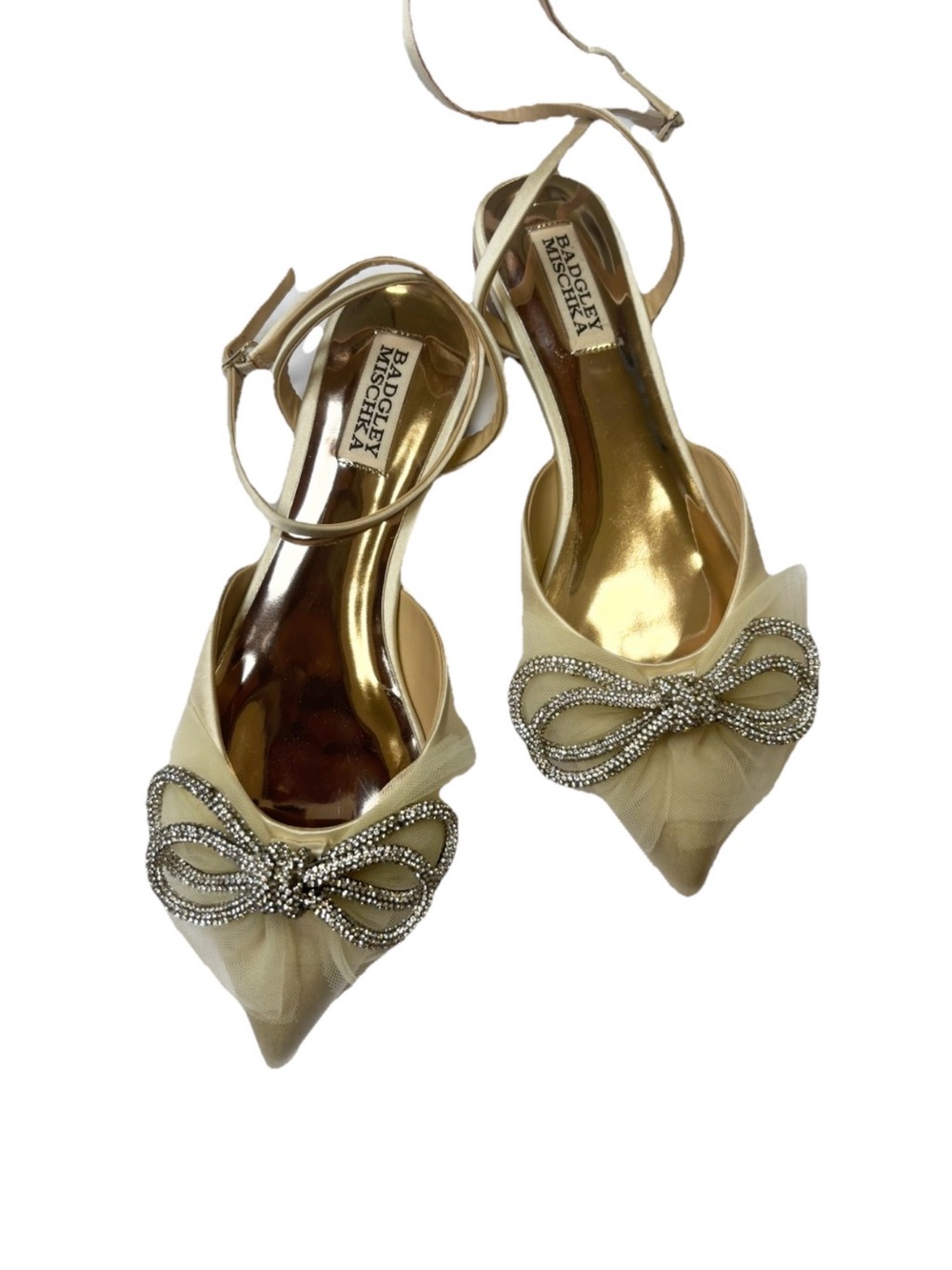 Badgley Mischka Champagne Embellished Pointed-Toe Slingback Heels size 7